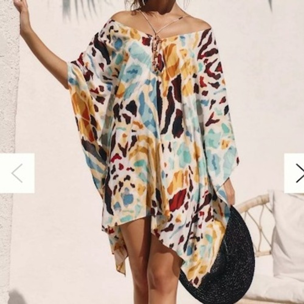 Anthropologie Abstract Print Kaftan Cover Up Tunic‎ Beach Dress